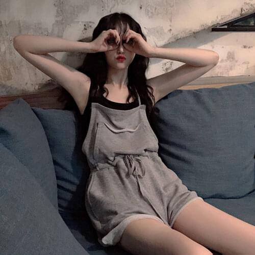 Autumn and Summer Korean Leisure Fashion Sports Suit Slim Suspenders Wide-leg Shorts Womens Loose Temperament Online Celebrity