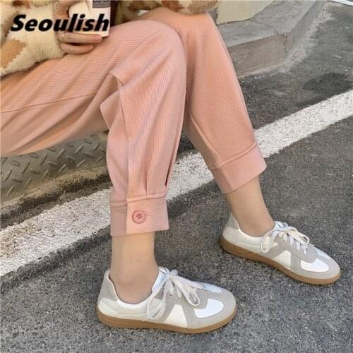 Seoulish New 2021 Casual Womens Pants Fashionable High Waist Female Harem Pants Loose Sweetpants Trousers Spring Summer