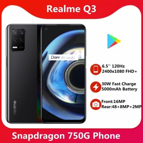 Original realme Q3 5G Mobile Phone Snapdragon 750G Octa Core 6.5" 2400x1080 FHD+ 120Hz Refresh rate OTA 30W Fast Charge 48MP
