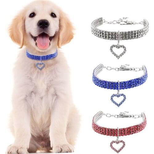 20+5cm Heart Shape Pet Dog Collar Adjustable Cat Collar Outdoor Protective Crystal Pet Decor Necklace Pet Accessories Waterproof