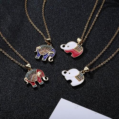 Cute Stainless Steel Colored Zircon Baby Elephant Pendant Necklace For Women Pretty Girl Initial Necklace