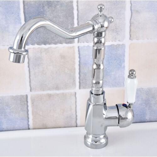 Polished Chrome Brass Bathroom Kitchen Basin Sink Faucet Mixer Tap Swivel Spout Single Handle One Hole Deck Mounted msf640