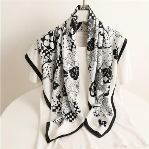 Letter Print Satin Silk Hijab Scarf for Women Hair Wrap Shawls Foulard Scarves Luxury Headband Hair Tie Band Bandana 90*90cm