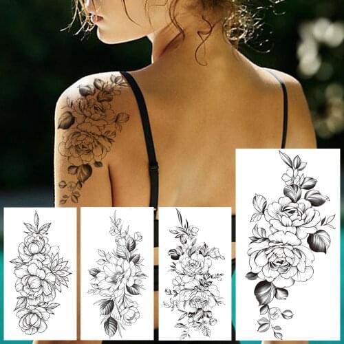 Realistic Jasmine Temporary Tattoo For Women DIY Chrysanthemum Flower Fake Tattoos Body Art Shoulder Sweatpea Leaf Tatoo Drawing