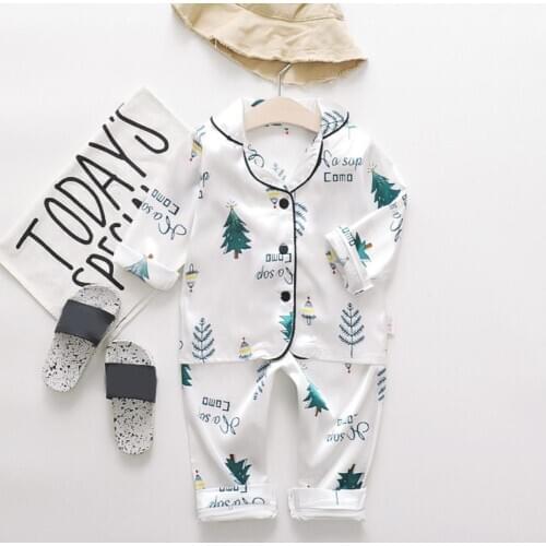 Boys Girls Letter Tree Print Buttons Shirt Top Pants Sleepwear Set Kids Pajamas Baby Nightwear Childrens Clothing Sets