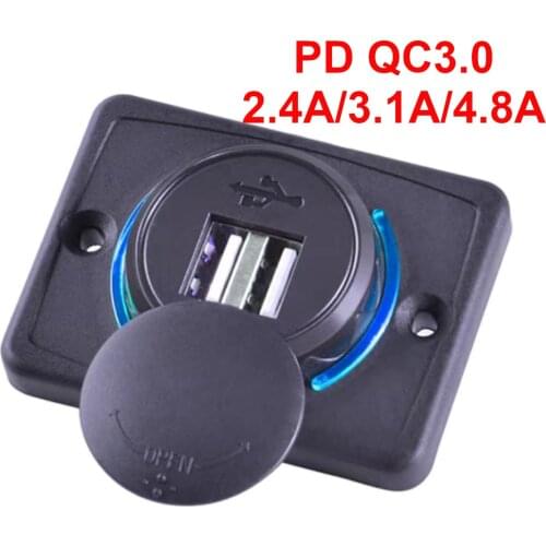 Dual USB Charger Socket 12V 24V for Car Truck ATV Boat RV 2.4A 4.8A 3.1A 2USB Power Outlet Adapter With LED Light Dustproof