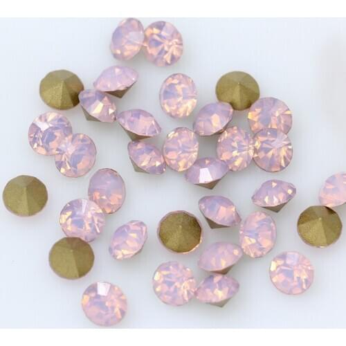 Ss4-ss38 Round pink opal pointed Foiled back czech Crystal Nail Art rhinestone clothes shoes craft stone Jewelry making beads
