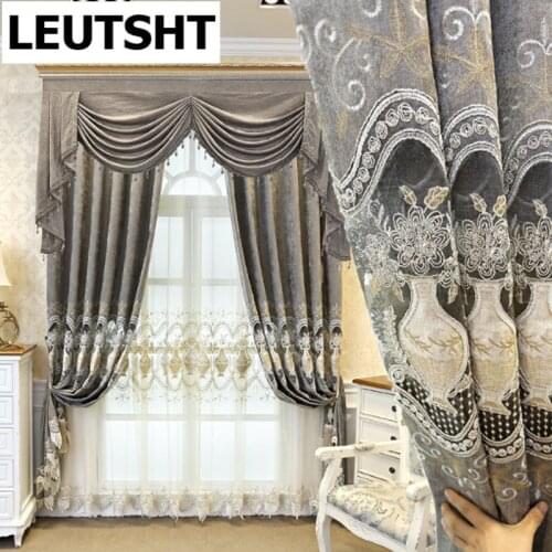 2021 Nordic Chenille Embroidered Blackout Curtains for European Style Living Room Study Bedroom Blackout Curtains Customization