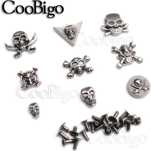 10sets Rock Skull Pewter Punk Studs Rivet Spikes Bracelet Garment Shoe Bag Pets Collar DIY Leather Craft Parts Accesssories