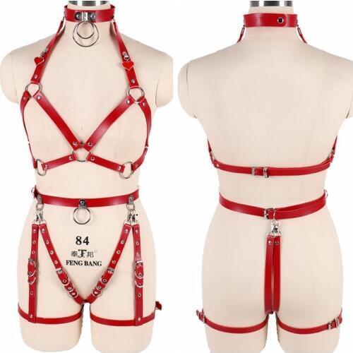 Full Body Leather Lingerie Harness Belt Red Hot Sexy Women Suspender Garter Belts Bondage Waist Adjust Pole Dance Top Cage Bra