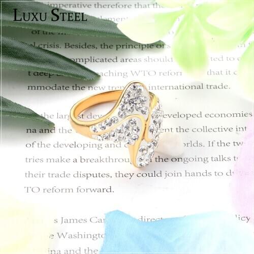 LUXUSTEEL inoxidable Cubic Zirconia Finger Rings Women Girl Wedding Accessories Gold Color Trendy Style anillos Engagement Rings