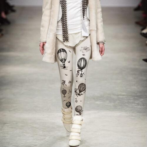 Vintage Punk Rock Female Tights, 140D Velvet Fire Balloon Patterned Tights