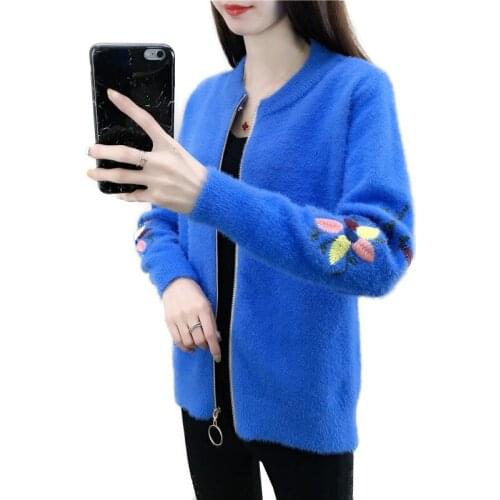 Autumn Winter Womens Sweater Imitation Mink Wool knitted Cardigan Jacket New Clothing Embroidered Sweater All-match Tops Tide