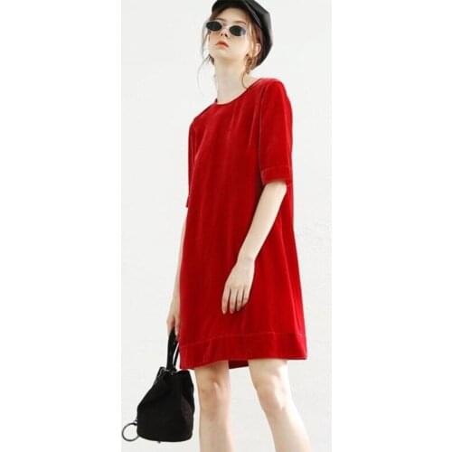 Women Velvet O-Neck Mini Dress Half Sleeve Solid Straight Party Dress Plus Size Vestidos Velour Female Office Basic Dress M-7XL