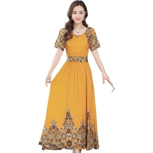 2021 New Women Summer Dresses Cotton Dress Vestidos Robe Plus Size L-5XL Dresses A-line Short Sleeve Femme Casual Print dress