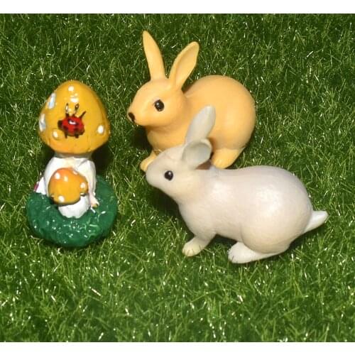 1-3pcs Artifical Miniature Rabbit And Mushroom Resin Micro Landscape Bonsai Plant Decorations DIY Fairy Garden Accessories