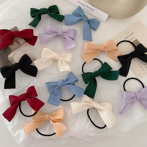 Small Ribbon Bows With Elastic Hair Bands For Kids Girls Ponytail Candy Color Bowknot Hair Ropes Ties Hair Accessories