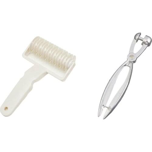 1 Pcs Silver Aluminum Cherry Pitter & 1 Pcs Bakery Cake Mass Craft Lattice Puff Pastry Roller Cutter