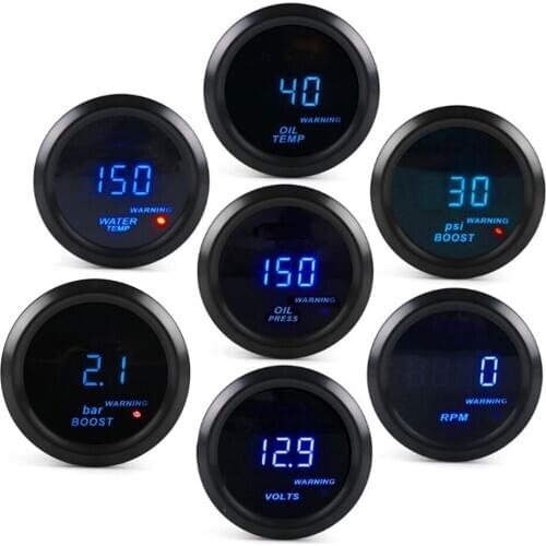 2" 52mm 12V Auto Meter Blue Digital Display Boost Water Temp Oil Temperatu Oil Press Voltage Tachometer Rpm And Gauge Pods
