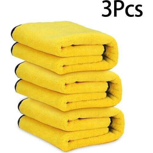 3PC Yellow Car Towel Extra Thick Coral Velvet Cleaning Cloths Auto Car Accessories Soft Reusable Voiture Polishing Towels