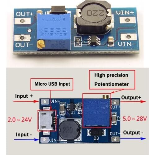 4pcs power supply DC-DC Adjustable Boost Module MAX Output 28V 2A Plate Step Up Module For Arduino MT3608