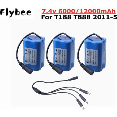 7.4V 12000mah 6000mAh Battery 3To1 Line Charger For T188 T888 2011-5 V007 C18 H18 Remote Control RC Fishing Bait Boat Parts