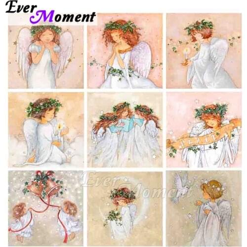 Ever Moment Diamond Painting Little Girl Angel Wing Corolla Pigeon Pray Candle Christmas Gift Love Peace Cross Stitch 5D ASF2325