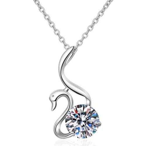 ANZIW Fashion 925 Sterling Silver Moissanite Diamond Neckalce Silver 8mm Swan Animal Necklace Women Wedding Engagement Jewery