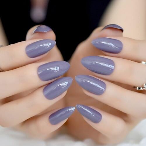 Pure Purple Acrylic Nail Long Sharp Stiletto Elegant Touch Fake Nail OL Style Finger Patch UV Gel False Nail for Women 301P