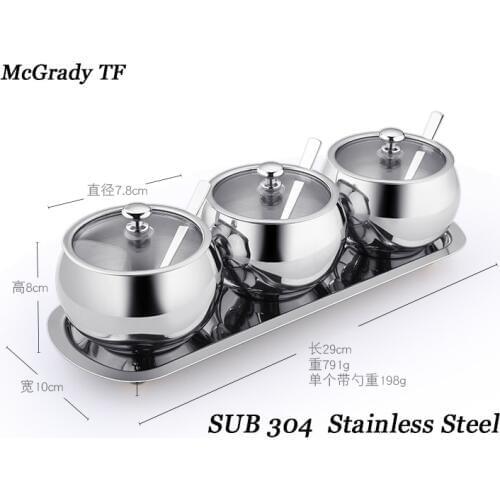 Sugar Bowl Seasoning Jar Capacity Kitchen Tools, Spice Box, High-end Kitchen Glass Stainless Steel Seasoning Box Kitchen Tools