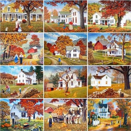 EverShine 5D Diamond Painting House Cross Stitch Diamond Mosaic Landscape New Arrivals Town Picture Rhinestones Home Decoration