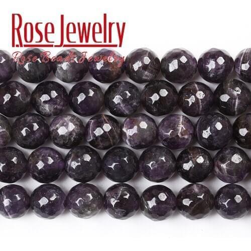 Natural Stone Faceted Purple Amethysts Quartz Loose Beads 15" Strand 4 6 8 10 MM For Jewelry Making DIY Bracelet Accessories