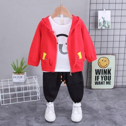 0-4 years baby clothes cartoon elephant print cotton T-shirt jacket pant 3-piece suit baby boy casual sportswear set baby suit