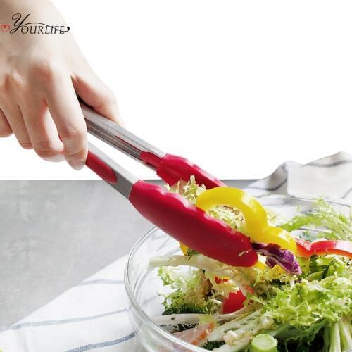 OYOURLIFE Kitchen Non-Stick Silicone Food Tongs BBQ Salad Bread Serving Tongs Non-Slip Barbecue Cooking Tong Kitchen Utensils
