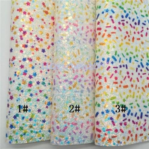 LEOsyntheticoDIY Rainbow Spinkles Stars Iridescent Chunky Glitter Leather Fabric Sheets With Felt Backing bows DIY 21x29cm T176