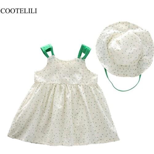 COOTELILI 2pcs Summer Dress + Hat For Girls Kids Girls Beach Clothes Sets Baby Girl Dress Party Dress For Kids Girl Birthday