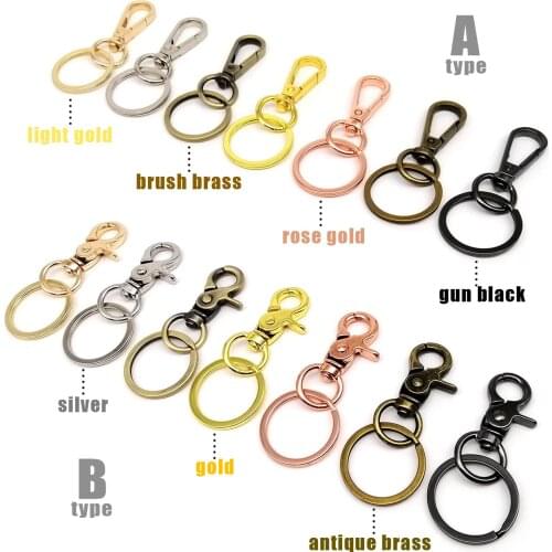 1 set Metal Swivel Lobster Keychain Car Key ring Keyring Clasp Clip Trigger Buckle Snap Hook with Split ring 4 color 2 style
