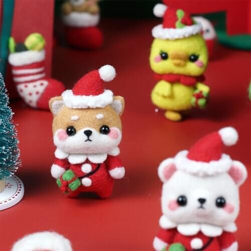 MIUSIE 1/2/4PCS Toy Doll Wool Felt Christmas Needle Felting Kit Animal Pet Poked Felt Cute Handmade Doll Wool Felting Unfinished