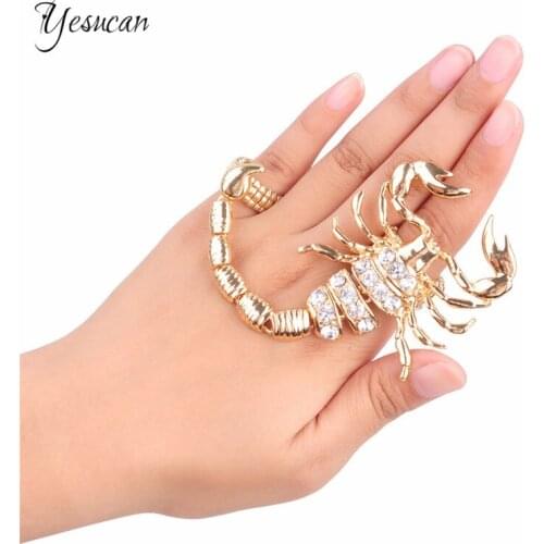 Trendy Exaggerated Punk Scorpion Two Piece Ring Crystal Adjustable Retro Personality Animal Big Ring Special Rock Party Jewelry