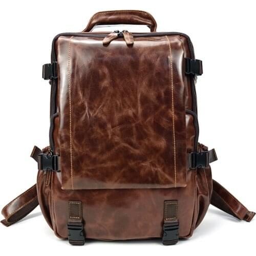 Mens Leather Backpack Vintage Fold Backpack, Backpack, Cowhide Student Bag, Oilskin Leisure Travel Bag