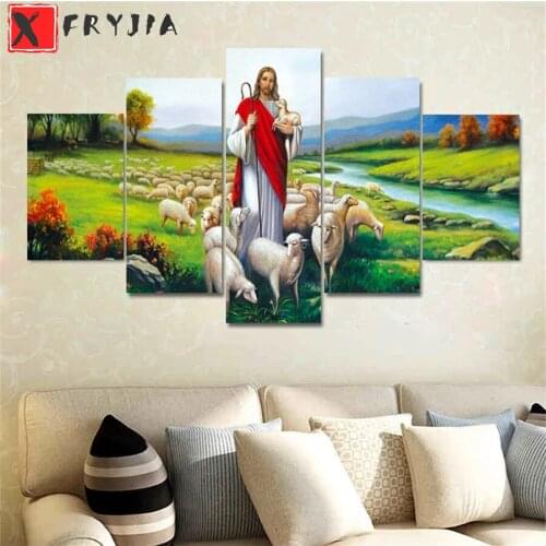Diamond Painting Jesus and the flock 5d Diamond Embroidery Full Display Diamond Mosaic Cross Stitch Rhinestone Decoration 5pcs