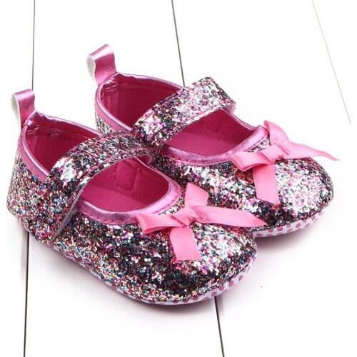 Bowknot Sequins Baby Girls Cotton Soft-Soled Shoes Infant Anti-slip Newborn Princess Shoes First Walkers Birthday Party Shoes