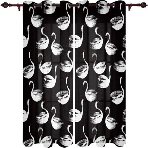 Kitchen Window Curtains Hand Painted White Swan Adult Children Bedroom Decoration Living Room Hanging ClothTreatment Curtains