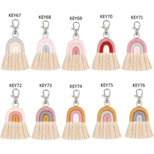 Weaving Rainbow Keychains Handmade Car Keychain Ladies Car Bag Charm Accessories T3LA