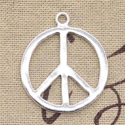 10pcs Charms Peace Symbol 34x30mm Antique Bronze Silver Color Pendants DIYCrafts Making Findings Handmade Tibetan Jewelry