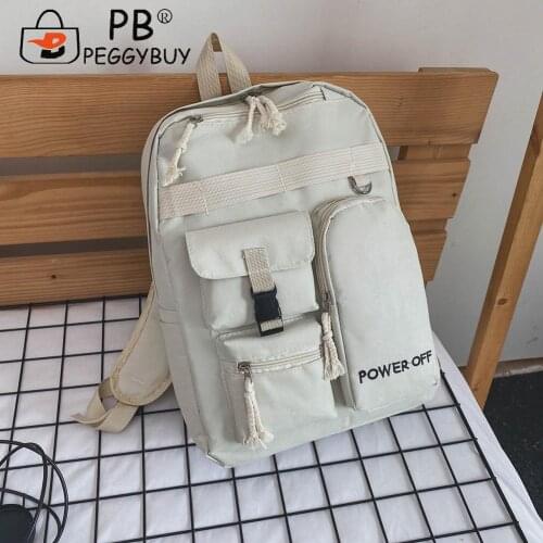 Portable Canvas Backpack Solid Color College School Bag for Teenager Girl Casual Outdoor Camping Travel Bags
