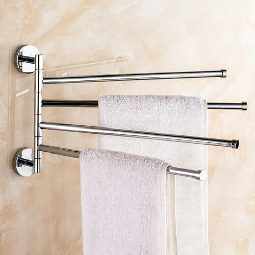 Leyden Chrome Golden Finish Brass Wall Mounted Bathroom Movable Towel Bars 4 Bars Rotatable Activity Towel Holder Racks