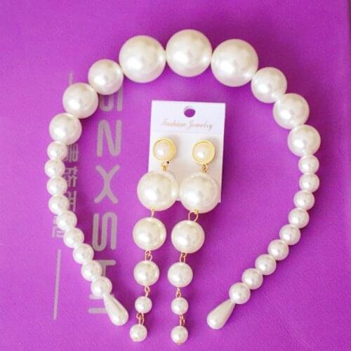 Vintage Oversized Full Pearl Headband for Women Bridal Crown Party Vocation Hairbands Headwear Fashion Turban Tiara Accessories