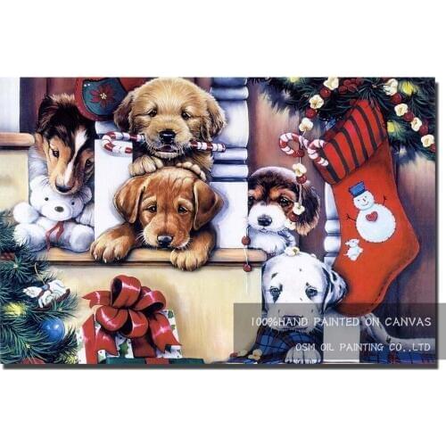 Superb Artist Hand-painted High Quality Modern Animal Oil Painting on Canvas Kinds of Dog Oil Painting for Friend Christmas Gift