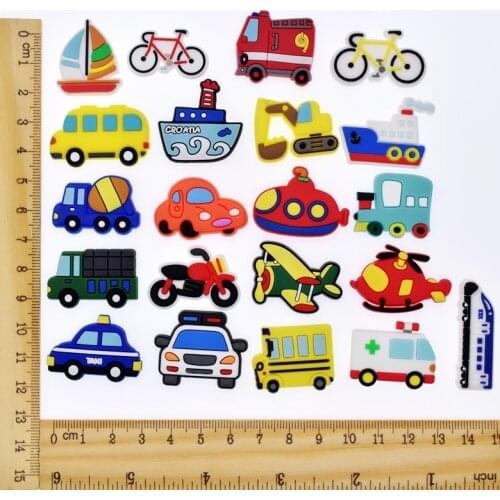 CSBL Cartoon Vehicle Removable PVC Flexible Shoe Buckle Hole Shoes Eva Sandals Flower Embroidery Shoes Decorations Customized